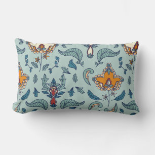 Ornate floral pattern on a pale blue background lumbar cushion