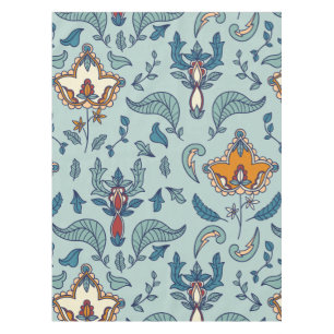 Ornate floral pattern on a pale blue background tablecloth