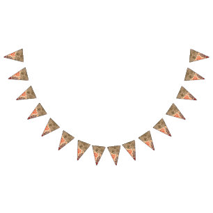 Ornate floral pattern with a central red design, f bunting