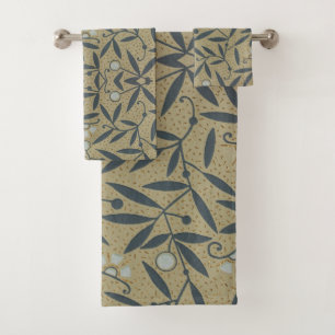 Ornate floral pattern with dark blue vines bath towel set