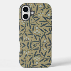Ornate floral pattern with dark blue vines iPhone 16 plus case