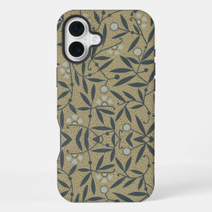 Ornate floral pattern with dark blue vines iPhone 16 plus case