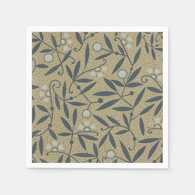 Ornate floral pattern with dark blue vines  napkin (Front)