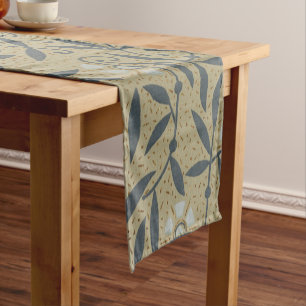 Ornate floral pattern with dark blue vines short table runner