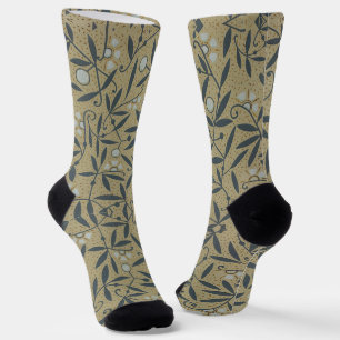 Ornate floral pattern with dark blue vines socks