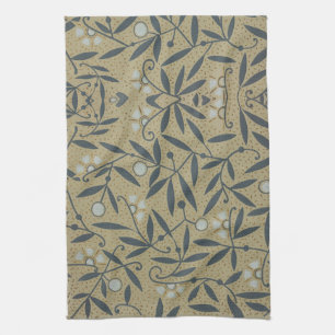 Ornate floral pattern with dark blue vines  tea towel