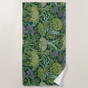 Ornate floral pattern with large gold flowers  beach towel