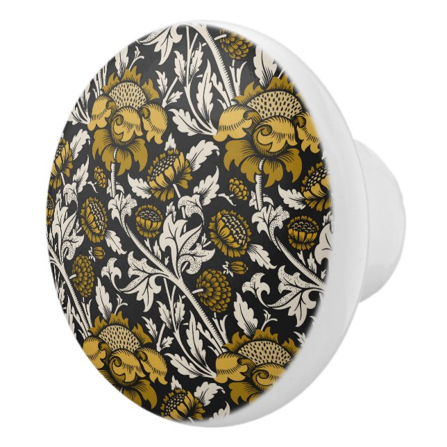 Ornate floral pattern with large gold flowers  ceramic knob (Right)