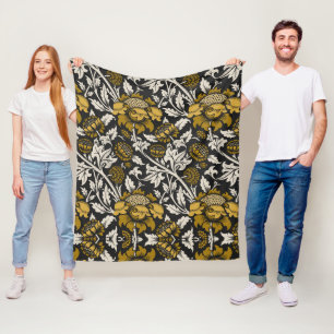 Ornate floral pattern with large gold flowers  fleece blanket