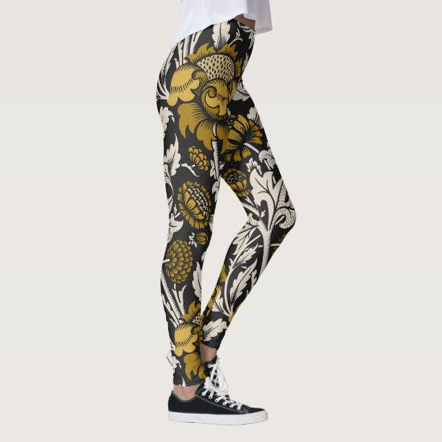 Ornate floral pattern with large gold flowers  leggings (Right)