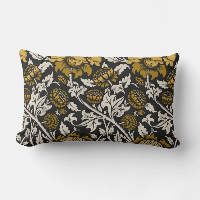 Ornate floral pattern with large gold flowers  lumbar cushion (Front)