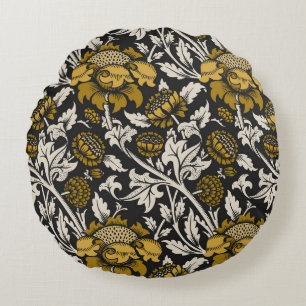 Ornate floral pattern with large gold flowers  round cushion