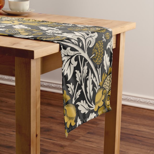 Ornate floral pattern with large gold flowers  short table runner (In Situ)