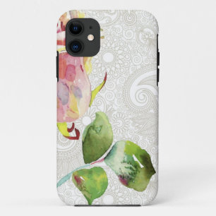 Ornate Floral Pattern With Pink Watercolor Rose Case-Mate iPhone Case