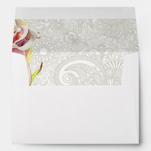 Ornate Floral Pattern With Pink Watercolor Rose Envelopes
