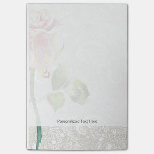 Ornate Floral Pattern With Pink Watercolor Rose Post-it Notes