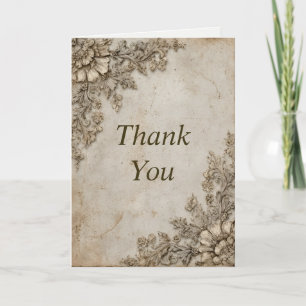 Ornate Floral Scrolls on Parchment Thank You Card