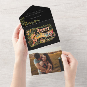 Ornate Floral Victorian Christmas Greeting Photo All In One Invitation