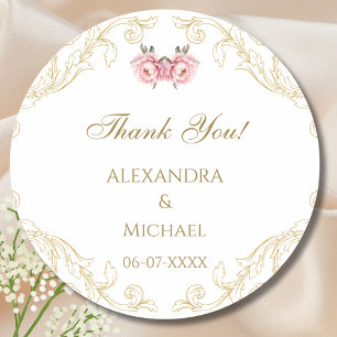 Ornate Floral Vintage Baroque Wedding Thank You Classic Round Sticker