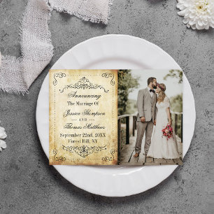 Ornate Flourish Vintage Wedding Photo Marriage Announcement