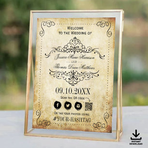 Ornate Flourish Vintage Wedding Welcome Poster