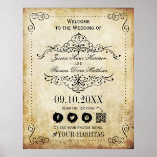 Ornate Flourish Vintage Wedding Welcome Poster