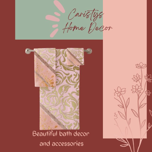 Ornate Flourishes Swirls Rose Gold  Bath Towel Set (Creator Uploaded)