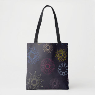 Ornate Flower Art on Dark Background Tote Bag