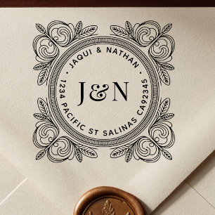 Ornate Foliage Wooden Return Address Stamp