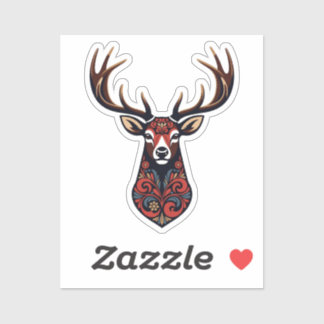 Ornate Folk Art Deer Head | Rustic Floral Stag Sti