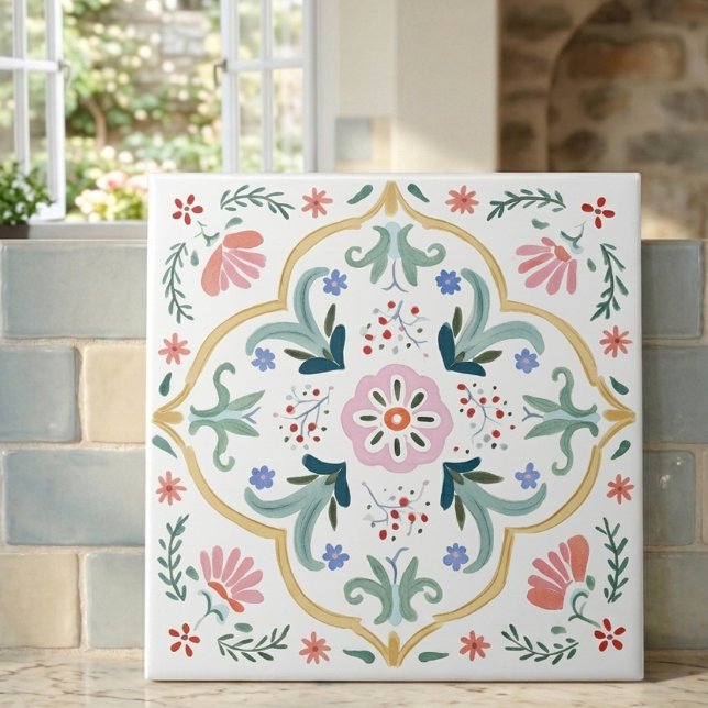 Ornate Folk Art Floral Decorative Tile (Ornate Folk Art Floral Decorative Tile
)