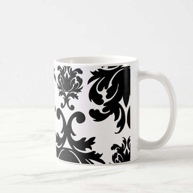 ornate formal black white damask coffee mug (Right)