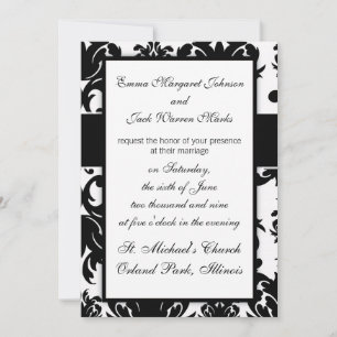 ornate formal black white damask design invitation