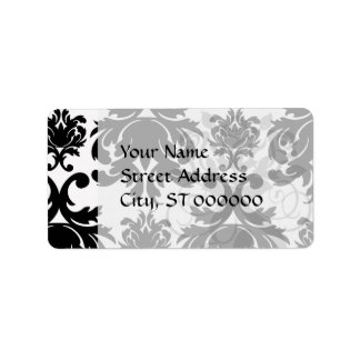 ornate formal black white damask label