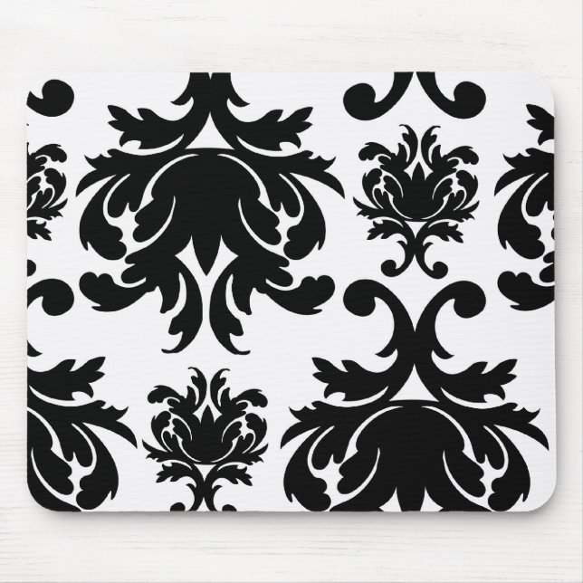ornate formal black white damask mouse pad (Front)