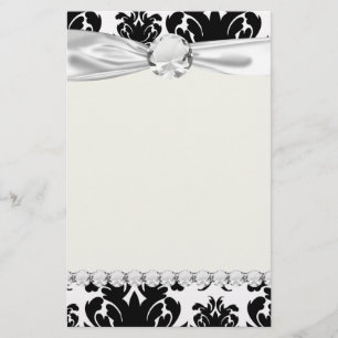 ornate formal black white damask stationery