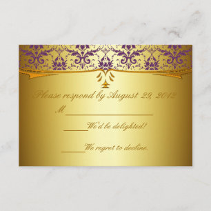 Ornate Formal Purple Gold Damask RSVP Cards