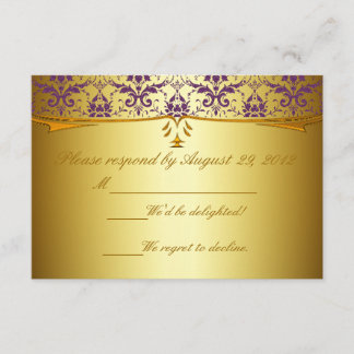 Ornate Formal Purple Gold Damask RSVP Cards