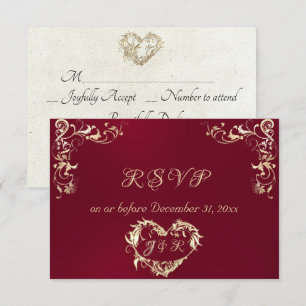 Ornate Frame & Heart - Burgundy RSVP Card
