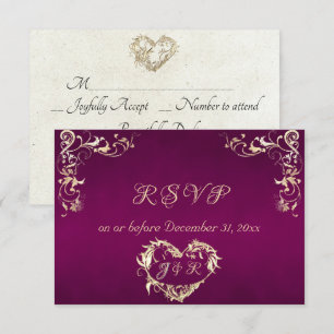 Ornate Frame & Heart - Plum RSVP Card