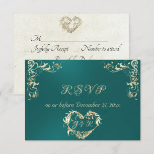 Ornate Frame & Heart - Teal RSVP Card