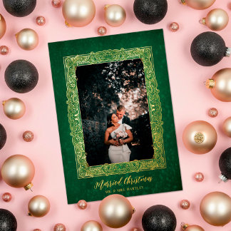 Ornate Frame Married Christmas Green Photo