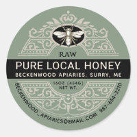 Ornate French Honey Label with Heraldic Bee Sage