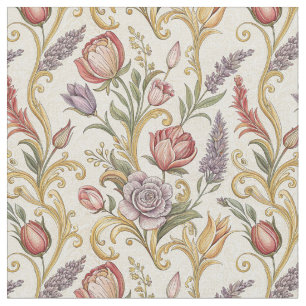 Ornate French Vintage Floral Scroll Pattern Art Fabric
