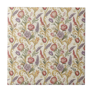 Ornate French Vintage Floral Scroll Pattern Art Tile