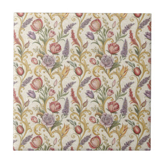 Ornate French Vintage Floral Scroll Pattern Art Tile