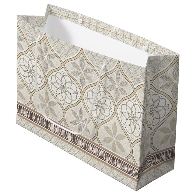 Ornate Geometric Floral Tile Pattern (2) Large Gift Bag (Front Angled)