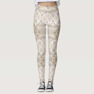 Ornate Geometric Floral Tile Pattern Leggings