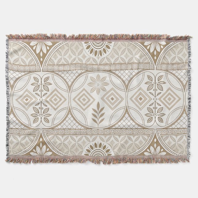 Ornate Geometric Floral Tile Pattern Throw Blanket (Front)