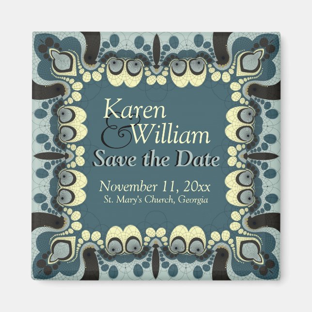 Ornate Goddess Teal Black Save the Date Wedding Magnet (Front)